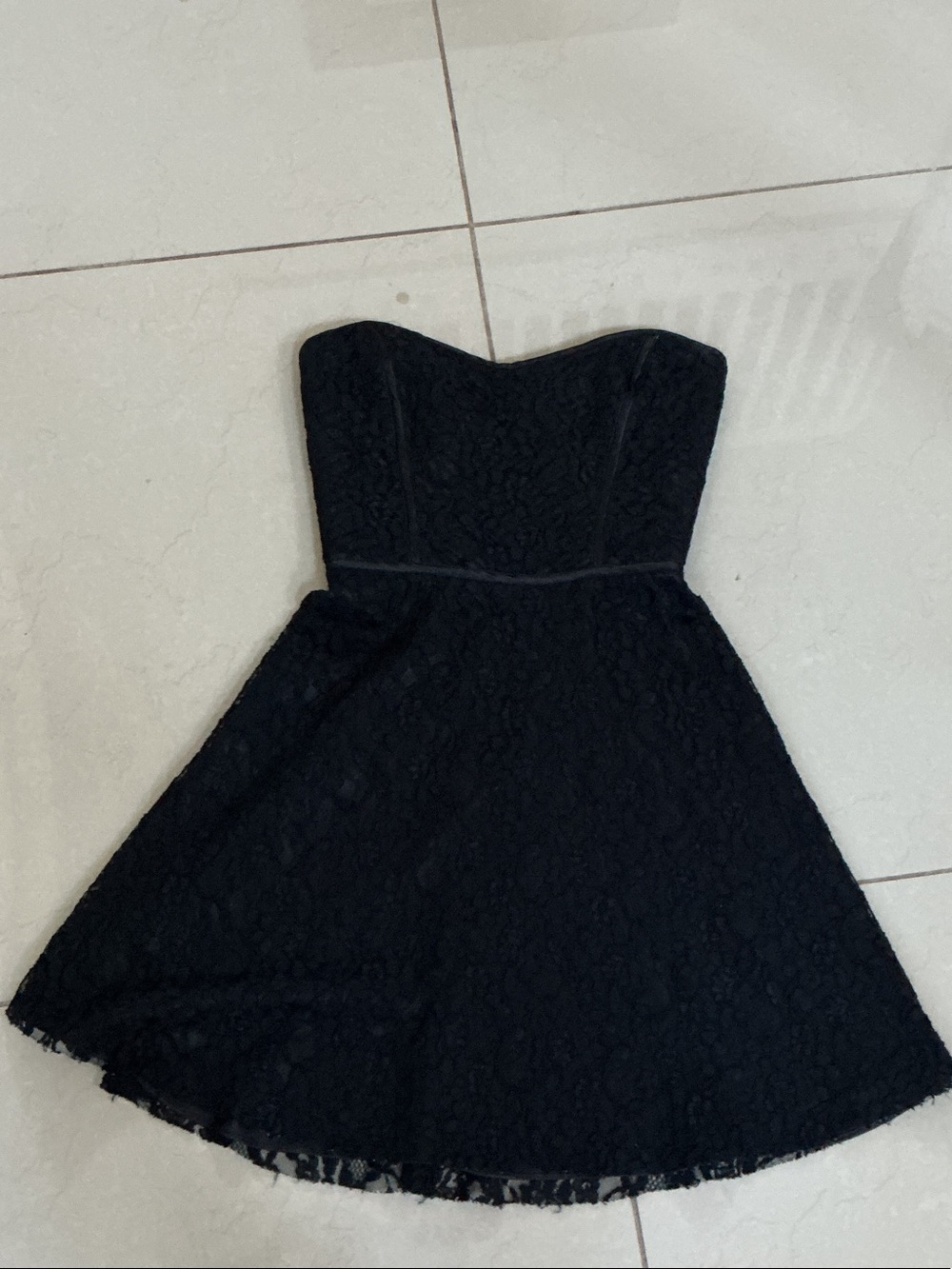 Strapless Black Lace Fit-and-Flare Dress